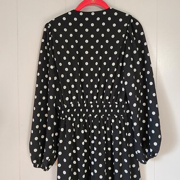 LeRumi Polka Dot Classic Black White Wide Leg Button Up V Neck Jumpsuit S - Picture 11 of 13